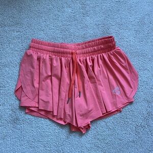 Women's Pink Athletic Pleated Run Shorts with Drawstring